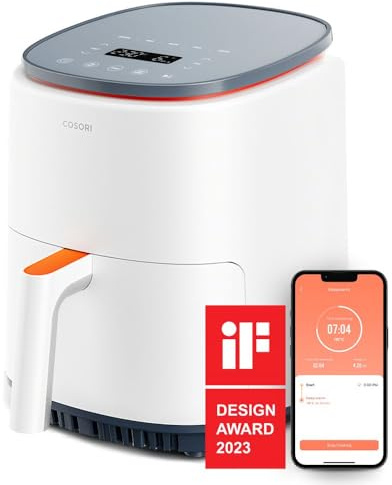 COSORI Lite Heissluftfritteuse 3.8L, voreingestelltes mehrstufiges Kochen, bis zu 230℃, Smart Steuerung, 1500W, 1-3 Portionen, kostenlos mit Online-Rezepten, Spülmaschinenfest, Weiß