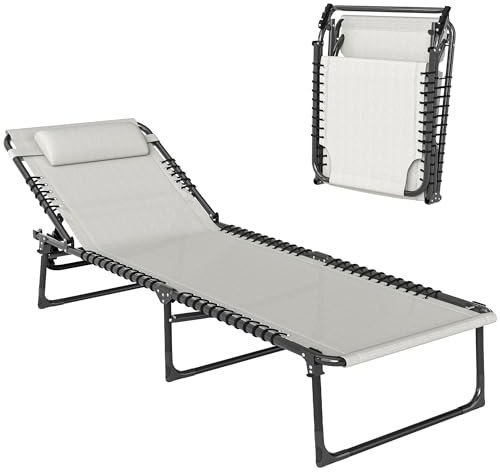 Outsunny Sonnenliege klappbar Gartenliege, Liegestuhl mit 4-Fach verstellbare Rückenlehne, wetterfeste Campingliege bis 120 kg belastbar, für Garten Strand Pool, Cremeweiß