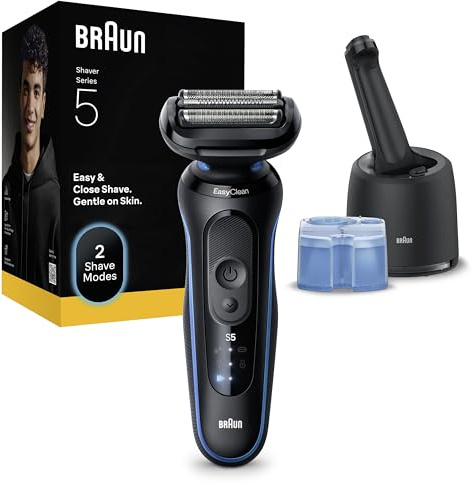 Braun Rasierer Herren Elektrisch Series 5, 52-B7000cc, Blau - Kabelloser Elektrorasierer, Barttrimmer mit 50 Min. Akku, Wasserdicht, Made in Germany, Inkl. 4in1 SmartCare Center