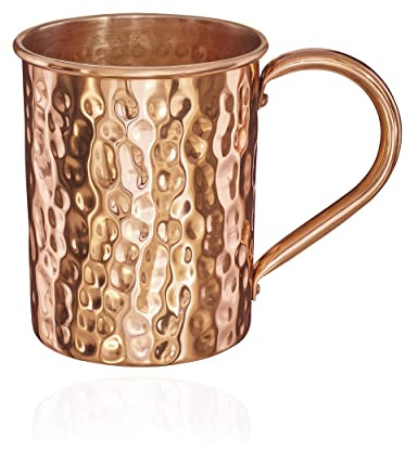 NKlaus Kupferbecher reines Kupfer für Moscow Mule, Zylinder, 1 Stück | Ayurveda Kupfertasse, gehämmert mit Handgriff; 500 ml, 10 x 7,5 cm, 145 g, lebensmittelecht und handgearbeitet