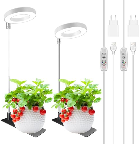 Kullsinss Pflanzenlampe LED Vollspektrum, Höhenverstellbares Kleine Grow Light mit Abnehmbare Basis, 3/9/12H Auto Timer, 10 Helligkeit, 3 Lichtmodi, 48 LEDs Pflanzenlicht für Zimmerpflanzen (2 Stück)