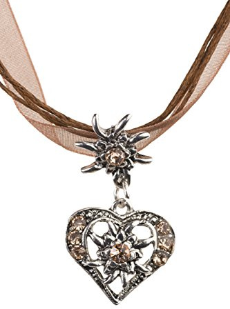 Schöneberger Trachten Couture Trachtenkette Wiesnherz - elegantes Herz mit Strass und Edelweiss in vielen Farben - Anhänger Trachtenschmuck Kette für Dirndl und Lederhose Damen