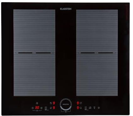Klarstein Induktionskochfeld 4 Platten, Glaskeramik Kochfeld zum Einbauen, Touch-Display, Digitalanzeige und Timer-Funktion, schnelles Aufheizen, 7000 Watt