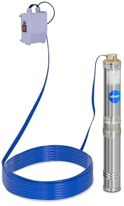 Hillvert Tiefbrunnenpumpe Tauchpumpe Brunnenpumpe Fördermenge max.: 6.000 l/h, 370 W, Fördertiefe max.: 43 m, Ø 95 mm, inkl. Schaltkasten, Edelstahl