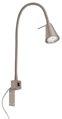 BRILONER - LED Leselampe mit Schalter am Gehäuse, schwenkbar, GU10 4,7W, 400lm, warmweißes Licht, Wandleuchte Innen, Wandlampe, Bettlampe, Lampe Bett, Leselicht, Nachttischlampe, 40,3 cm, Matt-Nickel
