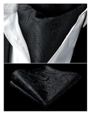 HISDERN Krawattenschal Schwarz Herren Paisley Hochzeit Ascot Krawatte Taschentuch Business Blumen Halstuch und Einstecktuch Set
