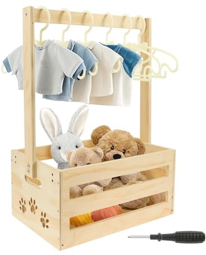 harupink Babykorb Geschenk mit 6 Baby-Kleiderbügel Babyparty Schrank mit Griff Holz 33×17×23 cm Babykorb Neugeborene für Geburtstage Babyparty Geschenk Weihnachten Neue Eltern (A)