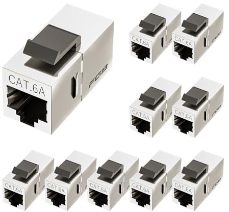 FGB 10Gbps RJ45 Kupplung Cat6a Keystone Koppler, 10 Stück, Silber | geschirmt, Keystone Jack Buchse zu Buchse, Ethernet Netzwerk Kupplung Netzwerk verbinder für Verlängerung Ethernet Kabel