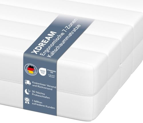 XDREAM Pure 7-Zonen Matratze 90x200 cm | H3 (Härtegrad 3) weich | Ergonomische Kaltschaummatratze | Hypoallergen & Antibakteriell | Bezug abnehmbar & waschbar | Öko-TEX® | (11cm, 90 x 200 cm)