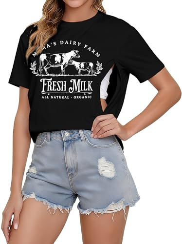 UNIQUEONE Damen-Stillshirt mit doppeltem, verdecktem Seitenreißverschluss, lässiges Oberteil für Schwangerschaft und nach der Geburt