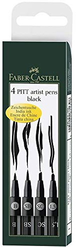 Faber-Castell 167139 - Tuschestift Pitt artist pen 4er Packung: 1.5, SC, SB, B, schwarz