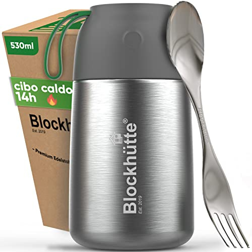 Blockhütte Thermobecher Essen 530ml Edelstahl, Thermobehälter für Essen Kinder BPA-frei und Auslaufsicher, Lunchbox Thermo mit Anti-Vakuum Ventil, Warmhaltebox Spülmaschinen geeignet