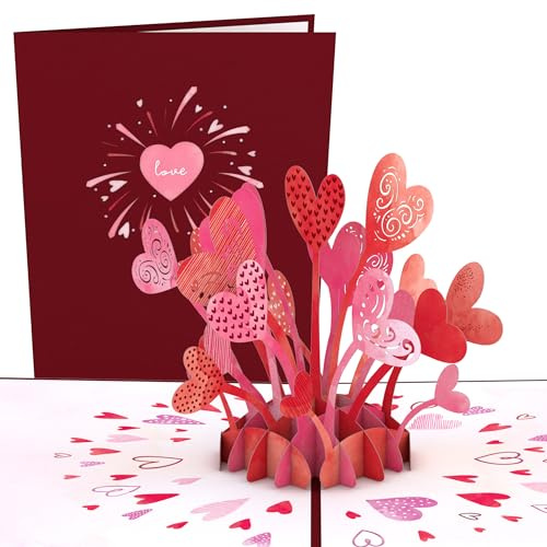 Lovepop® Love Explosion 3D Pop Up Karte Liebeskarte für Geburtstag, Liebe, Hochzeitstag, Muttertag, Valentinstag, Jahrestag | Versteckfach für Geld & Gutscheine | inkl. Umschlag | Ausziehbare Notiz