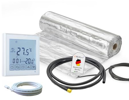 ew direkt elektrische Fußbodenheizung AluPro 140 für Laminat/Klickvinyl mit Thermostat RT-45 (1 m² - 0,5 x 2 m)