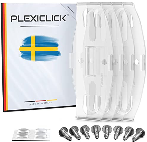 PLEXICLICK® Kennzeichenhalter 4X - TÜV Zertifiziert - Kennzeichenhalter Rahmenlos Transparent - Nummernschildhalterung Auto - Kennzeichenhalterung - Nummernschildhalter - Kfz Kennzeichen Halterung