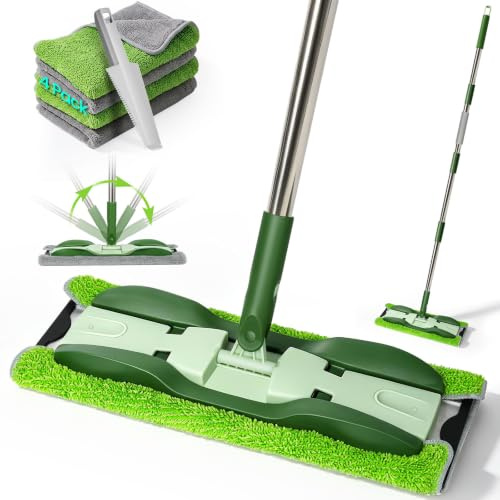 MASTERTOP Mikrofaser-Wischmopp – Flacher Bodenwischer, Nass- und Trockenstaubwischer mit 4 waschbaren Pads und 132 cm Edelstahlgriff für Hartholz, Laminat, Fliesen, Bodenreinigung
