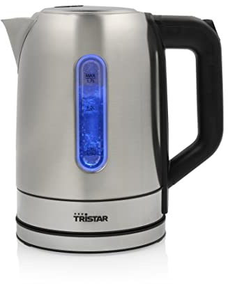 Tristar WK-1344 Edelstahlwasserkocher – 1,7 L – 2200 W – 360° rotierbar – Verdecktes Heizelement – mit Trockengeschutz