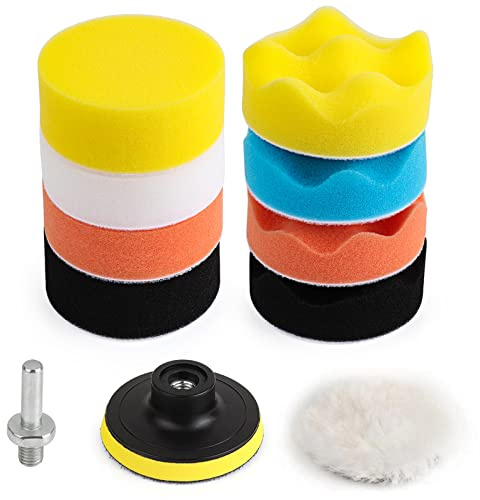 Kshineni 80mm Polierschwämme Pads, 11tlg Polieraufsatz Akkuschrauber Polierpad Set Autopolitur Pad für Exzenter Poliermaschine Schleifmaschine zum Polieren, Schleifen, Wachsen