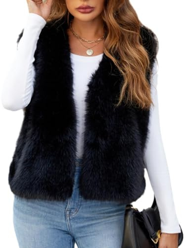 YuanDiann Damen Kurz Kunstfell Weste Herbst Winter Casual Mode Warm ärmellose Fellimitat Kunstpelz Westen Kurze