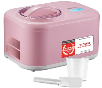 TZS First Austria - Eismaschine 1L mit Kompressor 3 in 1 - Ice Cream Maker 100W selbstkühlend für Frozen Joghurt, Sorbet & Eiscreme - Kleine Speiseeismaschine inkl. Messbecher & Spatel - Rosa