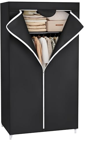 SONGMICS Kleiderschrank, Stoffschrank, Faltschrank mit Kleiderstange, Kleiderständer, Aufbewahrung für Taschen, Spielzeug, Schuhe, Schlafzimmer, Ankleidezimmer, 75 x 45 x 160 cm, schwarz RYG83H