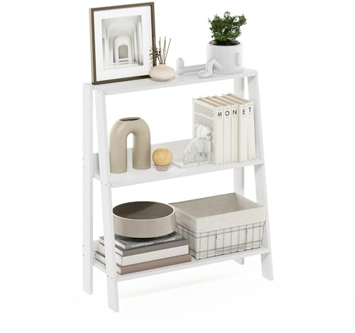 Furinno Ladder Leiter-Bücherregal, Ausstellungsregal, 5 Ebenen, Weiß
