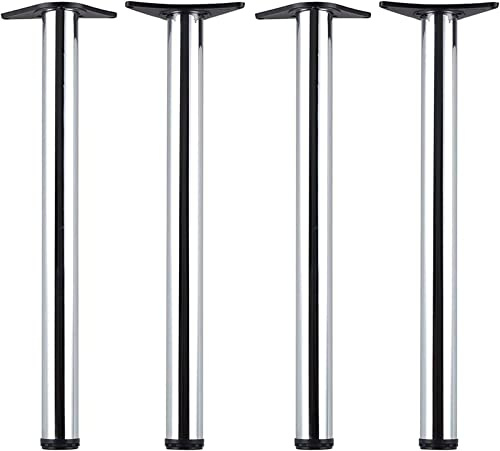 Trintion 4 Stück Tischfuß 710-730mm Regulierbare Tischbeine Ø60mm Stahlbeine Metall Tischbeine mit Bodenschutzkappe und Schrauben für Frühstückstisch Schreibtisch Arbeitsplatten (Mattchrom)