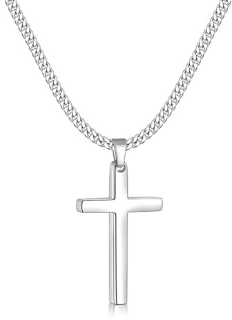 Zinvefa Kreuz Kette Herren Edelstahl Anhänger Kreuz Halskette Silber/Schwarz/Gold,Anhänger 15 * 28mm - 50 * 30mm