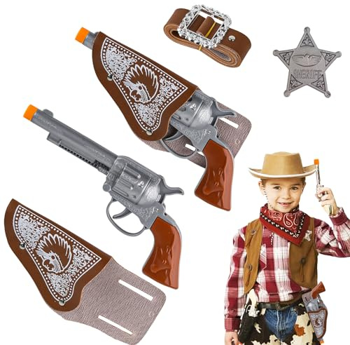 Ezydka Cowboy Kostüm Kinder Karneval Cowboy Pistole Kind mit Halfter | Cowboypistolen Kinder Kolster Pistole mit Gürtel für Carnival Halloween Motto-Party Cosplay