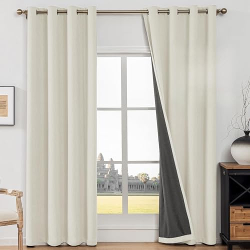 CYCMACO Verdunklungsvorhänge Falscher Leinen 2er Set, 140x300cm, Kälteschutz Thermovorhang, Vorhang Blickdicht Mit Ösen, Lärmschutzvorhang, Schallschutz Vorhang, Vorhänge Schlafzimmer, Hellbeige