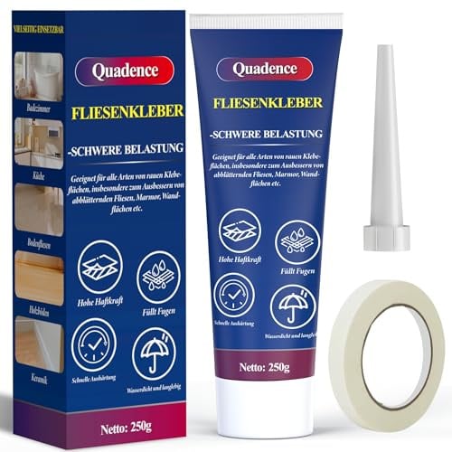 Fliesenkleber, Quadence Strong Tile Adhesive Glue, Wasserdicht Fliesenkleber Außen Frostsicher, Porzellankleber, Fliesenkleber Fertig für Beton, Wand&Bodenfließen,Innen&Außen, fugenfüllend (250g)