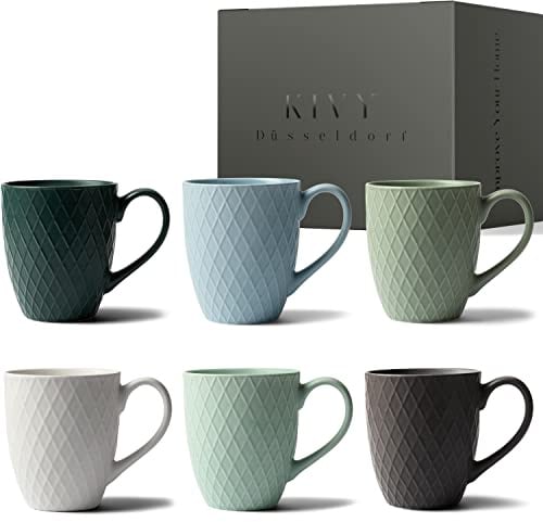 KIVY Tassen Set 6er x 400ml - Große Kaffeetassen Set 6er - Kaffeetasse groß - Teetassen Set - Kaffee Tassen Sets - Kaffeebecher Keramik Becher Bunt - Bechersets - Kaffeepott Modern - Kaffeehäferl