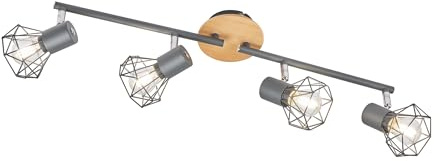 Fischer & Honsel Deckenbogen, Ran | grau matt/chromefarben/hell eicheoptik | L: 60 cm, B: 11 cm | Ausladung Decke: 18 cm | 4x E14 max. 25 Watt ohne Leuchtmittel | 21386