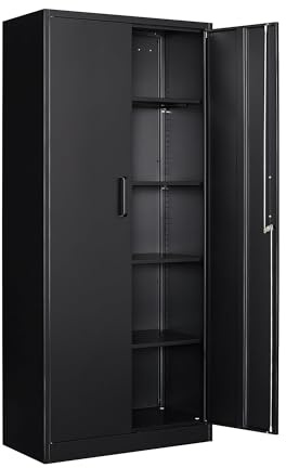 Sightlife Aktenschrank abschließbar mit 2 Türen Metallschrank Stahlschrank Mehrzweckschrank Metall Büroschrank Einstellbare Regale Aufbewahrungsschrank für Büro Haus Garage 170X78X39cm Schwarz