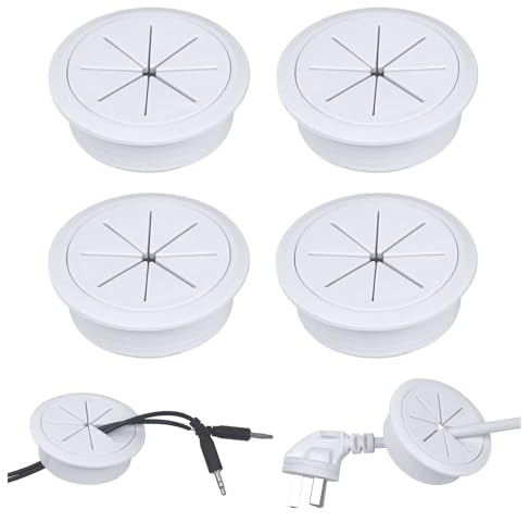 XWCHASA 4 Stück Kabeldurchführung Wand Weiß, Flexible Kabeldurchführung Schreibtisch 60 mm, Runde Kabeldurchlass Kabel Durchführungen Kunststoff für Schreibtische,Kabelloch Tisch, Büro Computertisch