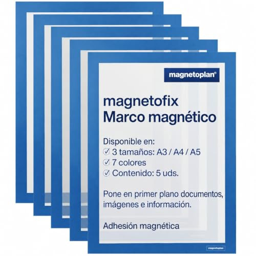 magnetoplan magnetofix Magnetrahmen, 5 STK., Blau | Format: A4 | Magnethaftender Rahmen für Dokumente + Bilder | Magnetischer Inforahmen für Büro, Schule, Lager + Werkstatt