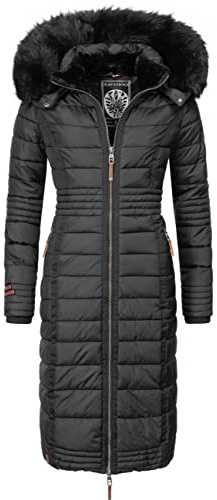 Navahoo Damen Wintermantel Warmer Steppmantel lang mit Kapuze Umay XS-XXL