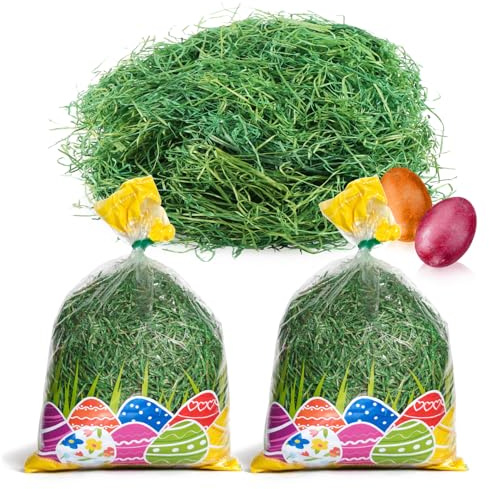 com-four® 120g Ostergras in grün für Osternester, Osterdeko zum Basteln | Holzwolle für Osterkörbe