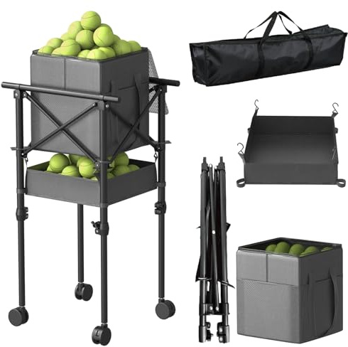Moricher Tennisball-Hopper mit Rädern – höhenverstellbar-Faltbarer Tennisball-Basket mit Aufbewahrungstasche, 150 Pickleballs und Tennisbälle Kapazität
