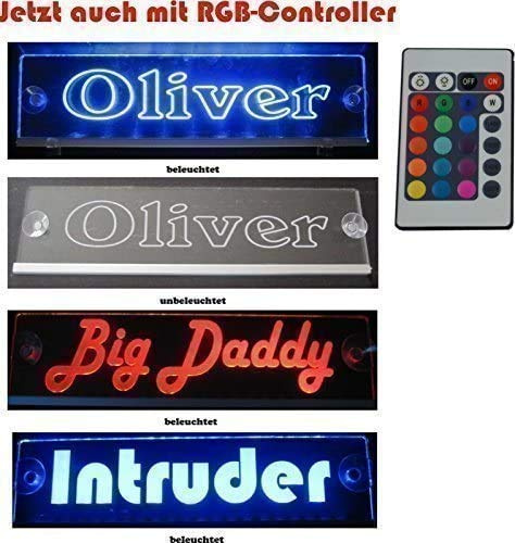 Trucker LKW Namensschild Größe 40x10 cm mit RGB Controller 22 Funktionen - LED Acryl Leuchtschild 12V oder 24V - 5V USB-Anschluss