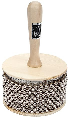 Fame Standard Cabasa 4, 11cm, Hochwertiger Holz-Shaker, Naturfarbe, Rostfreier Stahlzylinder, Stahlkugelketten, Robust, Handlich, 3 Jahre Garantie, 30 Tage Rückgaberecht