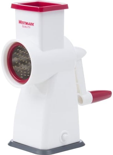 Westmark Mandel-Trommelmühle mit Saugfuß, Höhe: 18,9 cm, Rostfreier Edelstahl/Kunststoff, Almondo, Weiß/Rot, 97152260
