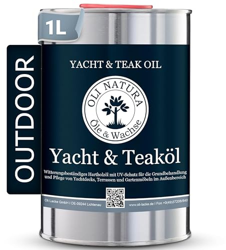 OLI-NATURA Yacht & Teaköl - Holzöl für Außen - 1 Liter, Teak - Premium Leinöl mit Schutz vor UV-Strahlung, Verwitterung, Versprödung & Vergrauung - Geeignet für fast alle Holzarten