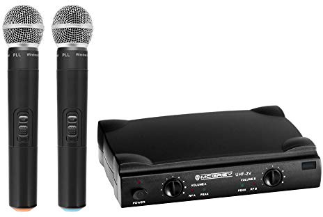 McGrey UHF-2V Dual Funk Mikrofon Set mit 50m Reichweite (Wireless Komplettset mit 2 x Handmikrofon, Betriebsdauer ca. 8 Stunden, 6,3mm Klinke Ausgang) schwarz