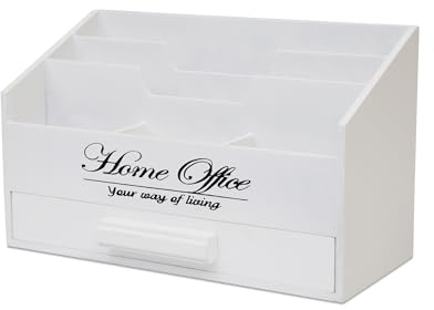 Schreibtisch-Organizer Weiß Mit 5 Fächern Und Schublade - Holz Briefbox Ständer Briefablage Letterbox Ablage Büro Organizer Schreibtisch Briefständer Briefhalter Utensilio