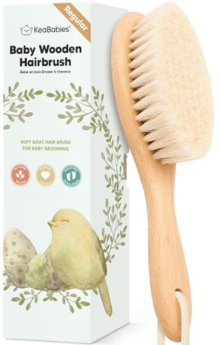Baby Haarbürste Neugeborene - Holz Babybürste mit weichen Ziegenhaarbürste,Milchschorf Baby Bürste,Haarbürste Erstausstattung Neugeborene,Säugling,Kleinkinder Babypflege,Babyzubehör(Walnut, Oval)