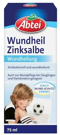 Abtei Wundheil Zinksalbe - Salbe mit Zink zur Wundheilung - antibakteriell und entzündungshemmend - auch für Babys und Kleinkinder geeignet - 75 ml