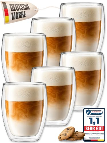 LAPRESO® Latte Macchiato Gläser Kaffeegläser doppelwandig 6er Set 350ml | Doppelwandige Gläser, modernes Design, Cappuccino Tassen, Teegläser aus Borosilikatglas