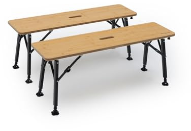 qeedo Benny 2er Set Camping Sitzbank aus robustem Bambus - 98 x 40 x 43 cm, Campingbank klappbar, Bierbank, Bierzeltbank, Balkonmöbel, Garten