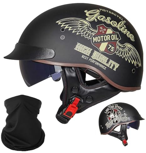 ACLFFSHOP Halbschalenhelm mit ECE, Jethelm Retro, Chopper Helm, Retro Motorrad Helm, Scooter-Helm, Offenem Helm, mit Sonnenblende und Herausnehmbares Atmungsaktives Futter M~XXL 57~64CM